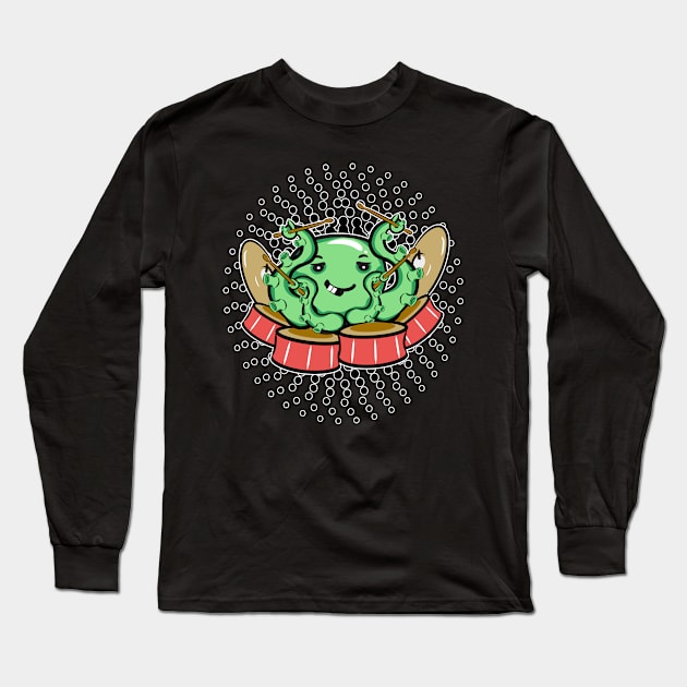 Kawaii Octopus Drummer Long Sleeve T-Shirt by Redmanrooster